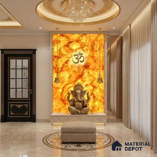 Multi Colour Marble Look Alabaster Sheet/Panel 8 ft x 4 ft - 6 mm | PN 03072 | Suitable for Pooja Room, Feature Wall, Foyer, Ceiling & Reception | Width is Subjected to 5% Variation