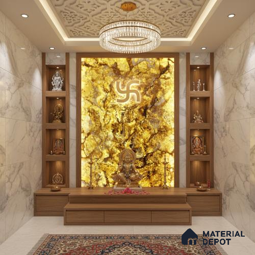 Multi Colour Marble Look Alabaster Sheet/Panel 8 ft x 4 ft - 6 mm | PN 03073 | Suitable for Pooja Room, Feature Wall, Foyer, Ceiling & Reception | Width is Subjected to 5% Variation