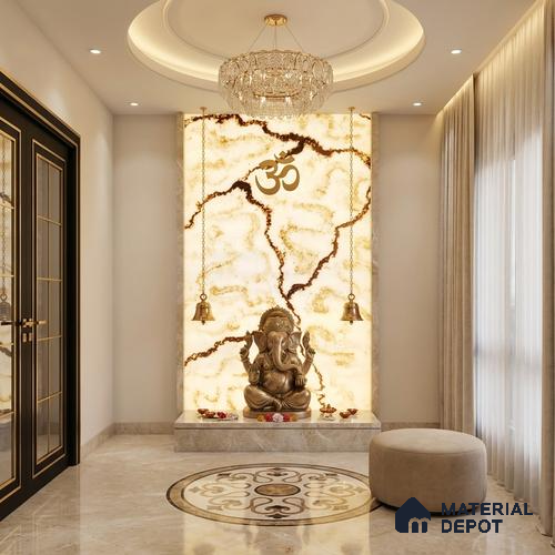 Multi Colour Marble Look Alabaster Sheet/Panel 8 ft x 4 ft - 6 mm | PN 03077 | Suitable for Pooja Room, Feature Wall, Foyer, Ceiling & Reception | Width is Subjected to 5% Variation