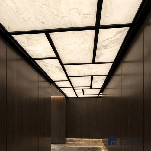 Grey Marble Look Alabaster Sheet/Panel 8 ft x 4 ft - 6 mm | PN 03082 | Suitable for Pooja Room, Feature Wall, Foyer, Ceiling & Reception | Width is Subjected to 5% Variation
