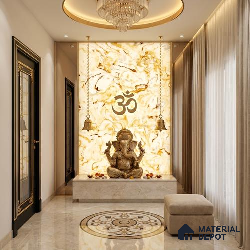 Multi Colour Marble Look Alabaster Sheet/Panel 8 ft x 4 ft - 6 mm | PN 03084 | Suitable for Pooja Room, Feature Wall, Foyer, Ceiling & Reception | Width is Subjected to 5% Variation