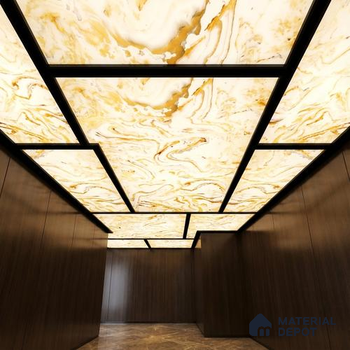 Multi Colour Marble Look Alabaster Sheet/Panel 8 ft x 4 ft - 6 mm | PN 03085 | Suitable for Pooja Room, Feature Wall, Foyer, Ceiling & Reception | Width is Subjected to 5% Variation