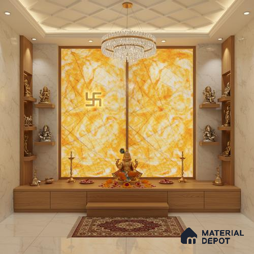 Multi Colour Marble Look Alabaster Sheet/Panel 8 ft x 4 ft - 6 mm | PN 03092 | Suitable for Pooja Room, Feature Wall, Foyer, Ceiling & Reception | Width is Subjected to 5% Variation