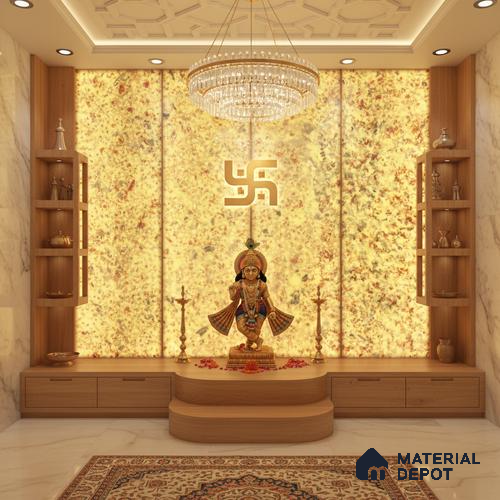 Multi Colour Stone Look Alabaster Sheet/Panel 8 ft x 4 ft - 6 mm | PN 03096 | Suitable for Pooja Room, Feature Wall, Foyer, Ceiling & Reception | Width is Subjected to 5% Variation
