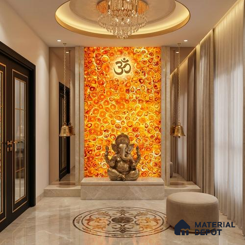 Multi Colour Stone Look Alabaster Sheet/Panel 8 ft x 4 ft - 6 mm | PN 03098 | Suitable for Pooja Room, Feature Wall, Foyer, Ceiling & Reception | Width is Subjected to 5% Variation