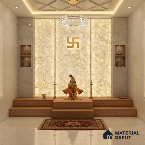 Multi Colour Stone Look Alabaster Sheet/Panel 8 ft x 4 ft - 6 mm | PN 03099 | Suitable for Pooja Room, Feature Wall, Foyer, Ceiling & Reception | Width is Subjected to 5% Variation