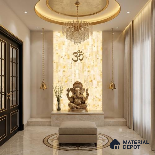 Multi Colour Stone Look Alabaster Sheet/Panel 8 ft x 2 ft - 8 mm | PN 03103 | Suitable for Pooja Room, Feature Wall, Foyer, Ceiling & Reception | Width is Subjected to 5% Variation