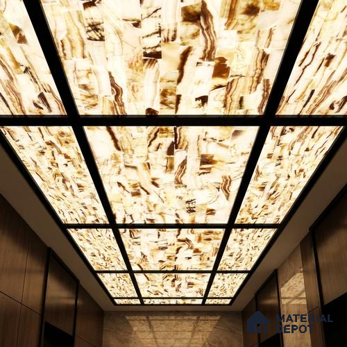 Multi Colour Stone Look Alabaster Sheet/Panel 8 ft x 2 ft - 8 mm | PN 03104 | Suitable for Pooja Room, Feature Wall, Foyer, Ceiling & Reception | Width is Subjected to 5% Variation