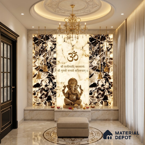 Multi Colour Stone Look Alabaster Sheet/Panel 8 ft x 2 ft - 8 mm | PN 03106 | Suitable for Pooja Room, Feature Wall, Foyer, Ceiling & Reception | Width is Subjected to 5% Variation