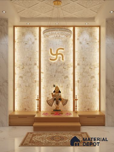 Multi Colour Stone Look Alabaster Sheet/Panel 8 ft x 2 ft - 8 mm | PN 03107 | Suitable for Pooja Room, Feature Wall, Foyer, Ceiling & Reception | Width is Subjected to 5% Variation