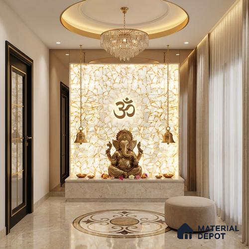 Silver Marble Look Alabaster Sheet/Panel 8 ft x 2 ft - 8 mm | PN 03108 | Suitable for Pooja Room, Feature Wall, Foyer, Ceiling & Reception | Width is Subjected to 5% Variation