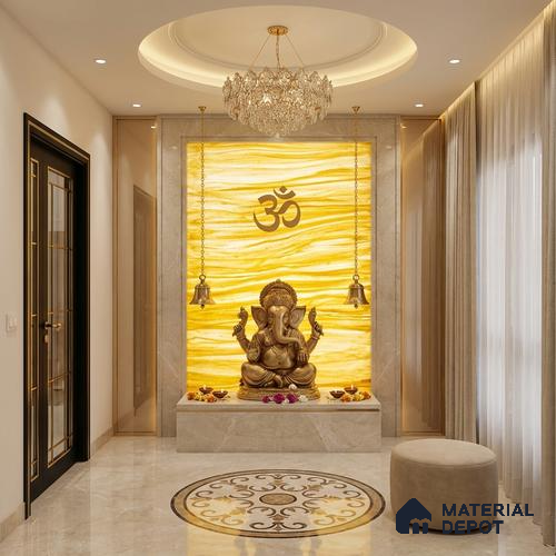 Gold Marble Look Alabaster Sheet/Panel 8 ft x 4 ft - 6 mm | PN 03109 | Suitable for Pooja Room, Feature Wall, Foyer, Ceiling & Reception | Width is Subjected to 5% Variation