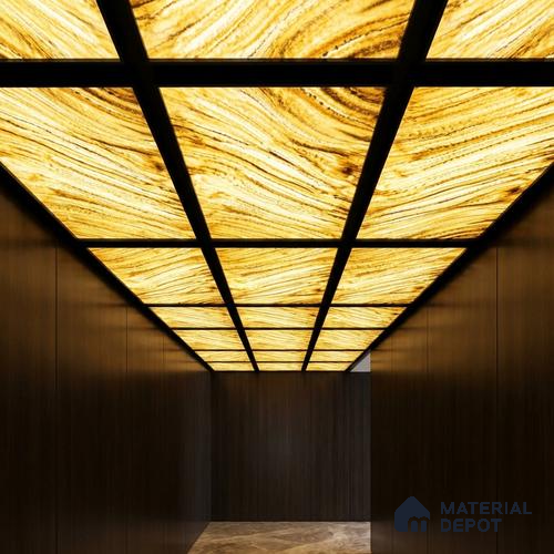 Gold Marble Look Alabaster Sheet/Panel 8 ft x 4 ft - 6 mm | PN 03110 | Suitable for Pooja Room, Feature Wall, Foyer, Ceiling & Reception | Width is Subjected to 5% Variation