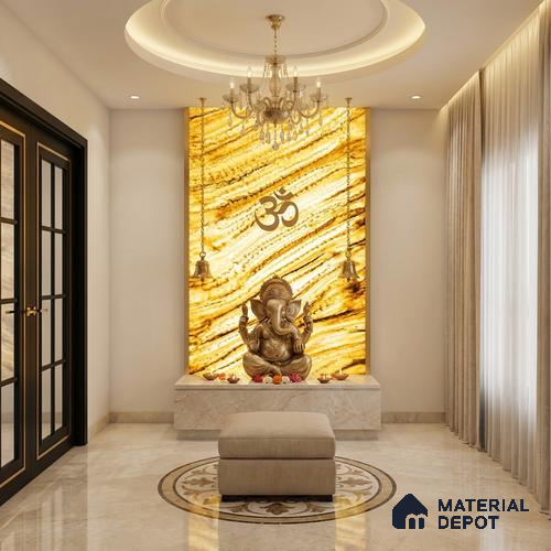 Gold Marble Look Alabaster Sheet/Panel 8 ft x 4 ft - 6 mm | PN 03110 | Suitable for Pooja Room, Feature Wall, Foyer, Ceiling & Reception | Width is Subjected to 5% Variation