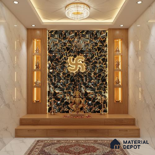 Black Marble Look Alabaster Sheet/Panel 8 ft x 2 ft - 8 mm | PN 03176 | Suitable for Pooja Room, Feature Wall, Foyer, Ceiling & Reception | Width is Subjected to 5% Variation