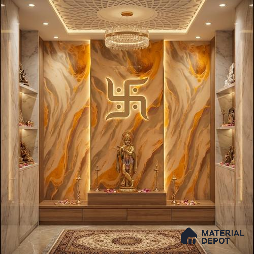 Multi Colour Marble Look Alabaster Sheet/Panel 8 ft x 4 ft - 6 mm | PN 05866 (MN 932) | Suitable for Pooja Room, Feature Wall, Ceiling & Reception | Width is Subjected to 5% Variation