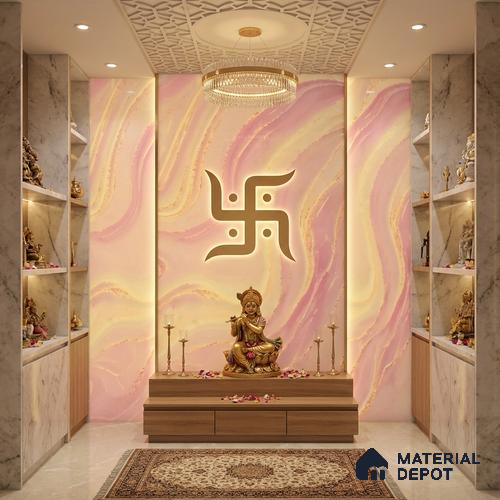 Multi Colour Marble Look Alabaster Sheet/Panel 8 ft x 4 ft - 6 mm | PN 05867 (MN 933) | Suitable for Pooja Room, Feature Wall, Ceiling & Reception | Width is Subjected to 5% Variation