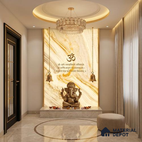 Multi Colour Marble Look Alabaster Sheet/Panel 8 ft x 4 ft - 6 mm | PN 05868 (MN 934) | Suitable for Pooja Room, Feature Wall, Ceiling & Reception | Width is Subjected to 5% Variation
