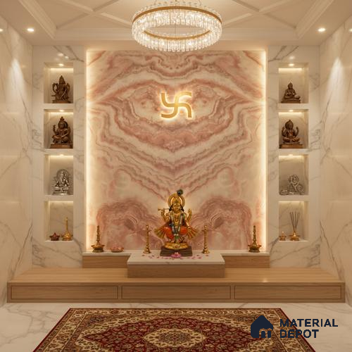 Multi Colour Marble Look Alabaster Sheet/Panel 8 ft x 4 ft - 6 mm | PN 05871 (MN 937) | Suitable for Pooja Room, Feature Wall, Ceiling & Reception | Width is Subjected to 5% Variation