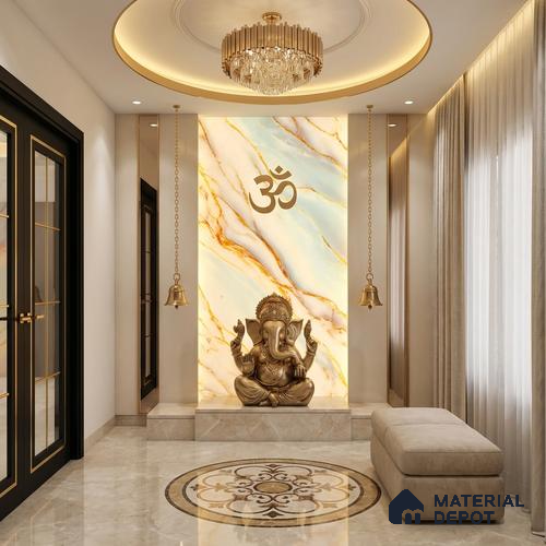 Multi Colour Marble Look Alabaster Sheet/Panel 8 ft x 4 ft - 6 mm | PN 05873 (MN 939) | Suitable for Pooja Room, Feature Wall, Ceiling & Reception | Width is Subjected to 5% Variation