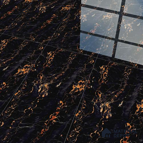 Marble Floor & Wall Tile TL 02181 Portaro Black 4 ft x 2 ft High Gloss Finish Vitrified Tile - 9 mm (Random 5)