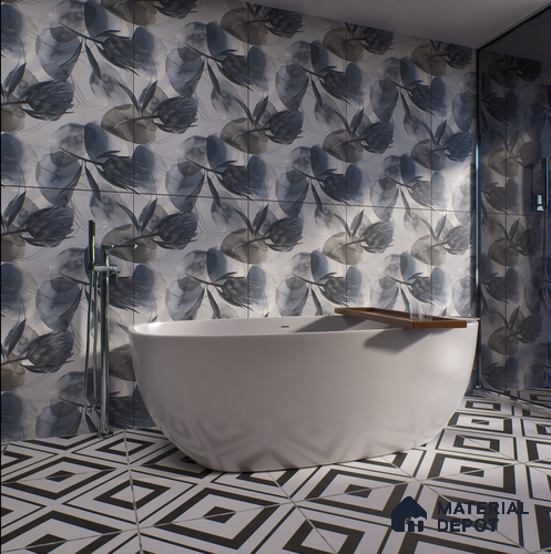 Floral Wall Tile TL 05513 B Prestige Elite Silver Decor 2 ft x 4 ft Vitrified Glue Matte Finish - 9 mm  | Suitable for Living Room, Bedroom, Bathroom