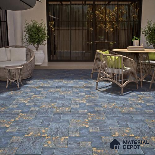 Punch Stone Floor Tile TL 05354 Strada Hawai Blue 16 inch x 16 inch Vitrified Punch Matte Finish - 12 mm | Suitable for Parking, Balcony, Courtyard, Patio, Terrace | Pattern Alignment May Vary | 2-3 mm Spacer is Mandatory
