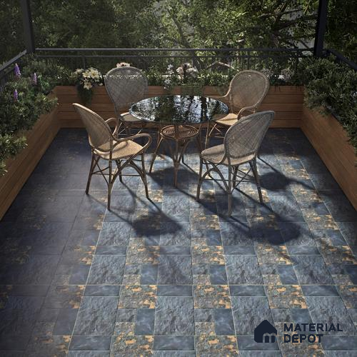 Punch Stone Floor Tile TL 05354 Strada Hawai Blue 16 inch x 16 inch Vitrified Punch Matte Finish - 12 mm | Suitable for Parking, Balcony, Courtyard, Patio, Terrace | Pattern Alignment May Vary | 2-3 mm Spacer is Mandatory