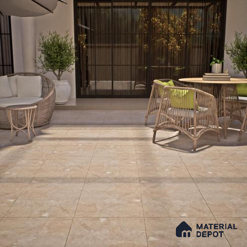 Punch Stone Floor Tile TL 05355 D Strada Beige Cafe 16 inch x 16 inch Vitrified Punch Matte Finish - 12 mm | Suitable for Parking, Balcony, Courtyard, Patio, Terrace | Pattern Alignment May Vary | 2-3 mm Spacer is Mandatory