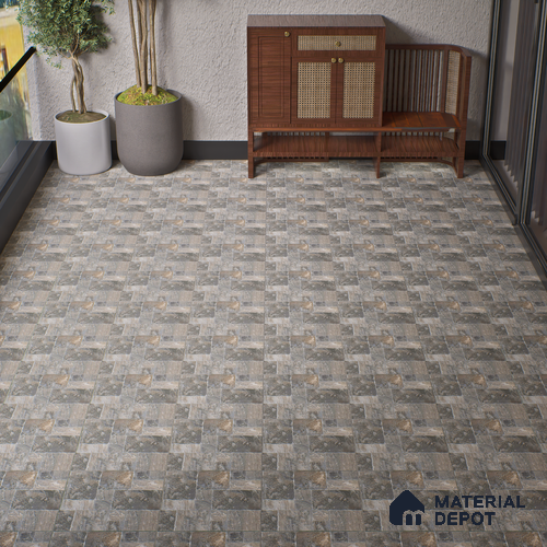 Parking Punch Tile TL 04803 B Rustique Elegance Noir Grey 16 x 16 inch Vitrified Matte Finish - 12 mm | Suitable for Parking, Terrace, Balcony, Courtyard | Pattern Alignment May Vary | 2-3 mm Spacer is Mandatory
