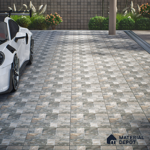 Parking Punch Tile TL 04803 B Rustique Elegance Noir Grey 16 x 16 inch Vitrified Matte Finish - 12 mm | Suitable for Parking, Terrace, Balcony, Courtyard | Pattern Alignment May Vary | 2-3 mm Spacer is Mandatory