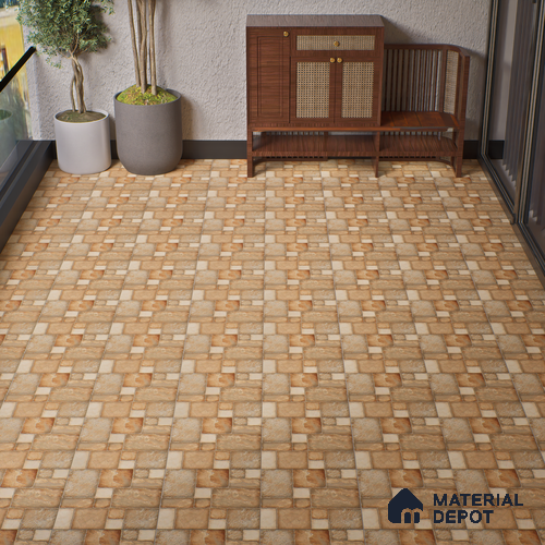 Punch Tile TL 04803 Rustique Elegance Earth Brown 16 x 16 inch Vitrified Matte Finish - 12 mm | Suitable for Parking, Terrace, Balcony, Courtyard | Pattern Alignment May Vary | 2-3 mm Spacer is Mandatory