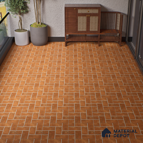 Punch Tile TL 04805 Rustique Elegance Brick Brown 16 x 16 inch Vitrified Matte Finish - 12 mm | Suitable for Parking, Terrace, Balcony, Courtyard | Heavy Duty Digital Anti Skid Parking Floor | Pattern Alignment May Vary | 2-3 mm Spacer is Mandatory