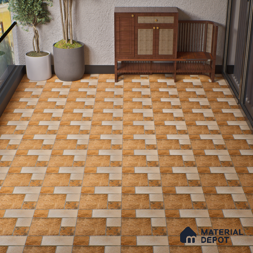 Stone Tile TL 04807 B Rustique Elegance Cotto Brown 16 x 16 inch Vitrified Matte Finish - 12 mm | Suitable for Parking, Terrace, Balcony, Courtyard | Heavy Duty Digital Anti Skid Parking Floor | Pattern Alignment May Vary | 2-3 mm Spacer is Mandatory
