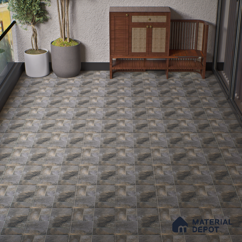 Rustic Floor Tile TL 04783 D Earthen Slate Oxide Brown 16 x 16 inch Vitrified Anti Skid Matte Finish - 12 mm | Suitable for Parking, Terrace, Balcony, Courtyard | Pattern Alignment May Vary | 2-3 mm Spacer is Mandatory