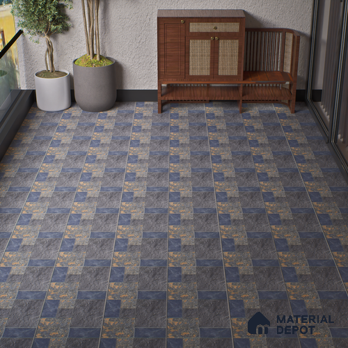 Parking Punch Floor Tile TL 04783 Earthen Slate Grey Slate Rust 16 x 16 inch Vitrified Anti Skid Matte Finish - 12 mm | Suitable for Parking, Terrace, Balcony, Courtyard | Pattern Alignment May Vary | 2-3 mm Spacer is Mandatory