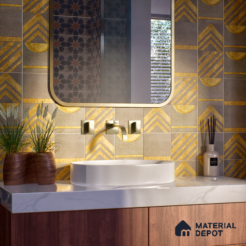 Punch Wall Handmade Tile TL 05874 Golden Apex 148 mm x 148 mm Vitrified - 9 mm | Random Mix Patterns | Suitable For Living Room, Bedroom, Kitchen