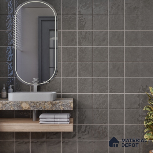 Punch Wall & Floor Tile TL 05633 F Tones Circlet Black 1 ft x 1 ft Ceramic Glossy Finish - 9 mm | Suitable for Living Room, Bedroom, Kitchen, Bathroom
