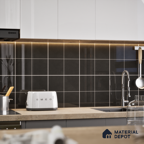 Punch Wall & Floor Tile TL 05633 F Tones Circlet Black 1 ft x 1 ft Ceramic Glossy Finish - 9 mm | Suitable for Living Room, Bedroom, Kitchen, Bathroom