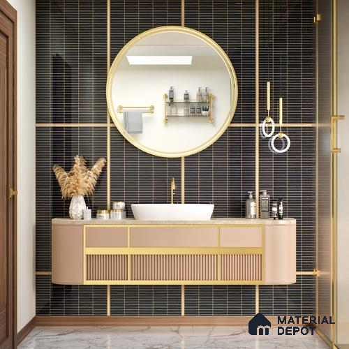 Faux Subway Wall Tile TL 06499 D Kitkat Black 4 ft x 2 ft Vitrified Glossy Finish - 9 mm | Suitable for Kitchen, Bathroom & Dining Area