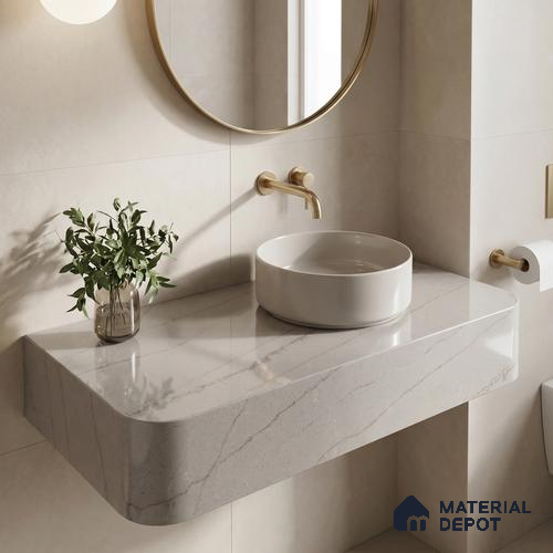 Belina Quartz QR 00004 B Serene Calacatta Viola Series 10.76 ft x 2.72 ft Quartz - 20 mm | 7 Years Warranty | Suitable for Kitchen, Restaurant, Counter Tops, Dining, Reception, office