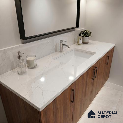 Belina Quartz QR 00008 Calacatta Goldline Viola Series 10.75 ft x 5.42 ft Quartz - 20 mm | 7 Years Warranty | Suitable for Kitchen, Restaurant, Counter Tops, Dining, Reception, office