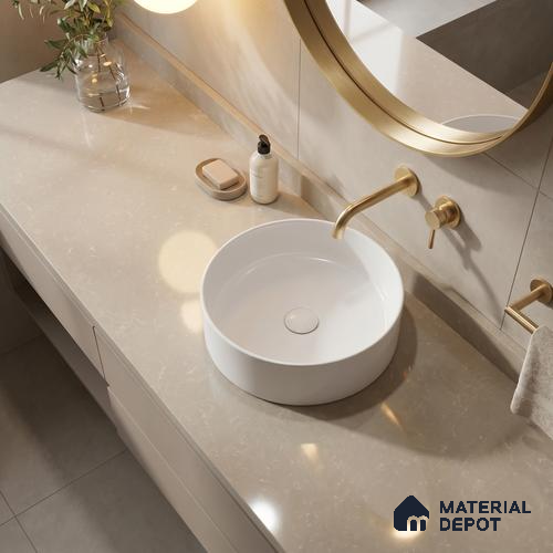 Belina Quartz QR 00011 B Sandstone Mist Viola Series 10.75 ft x 2.71 ft Quartz - 20 mm | 7 Years Warranty | Suitable for Kitchen, Restaurant, Counter Tops, Dining, Reception, office
