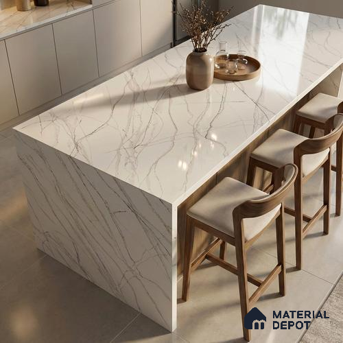 Belina Quartz QR 00025 Celeste Vein Regalia Series 11.42 ft x 6.58 ft Quartz - 20 mm | 10 Years Warranty | Suitable for Kitchen, Restaurant, Counter Tops, Dining, Reception, office