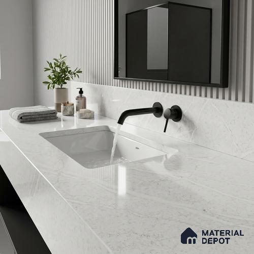 Belina Quartz QR 00036 Series Ivory Cascade Regalia Series 11.42 ft x 6.58 ft Quartz - 20 mm | 10 Years Warranty | Suitable for Kitchen, Restaurant, Counter Tops, Dining, Reception, office