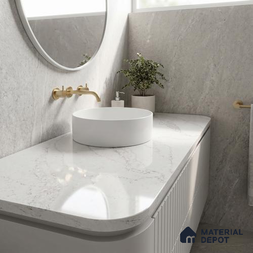 Belina Quartz QR 00039 Celestial Veil Regalia Series 11.42 ft x 6.58 ft Quartz - 20 mm | 10 Years Warranty | Suitable for Kitchen, Restaurant, Counter Tops, Dining, Reception, office