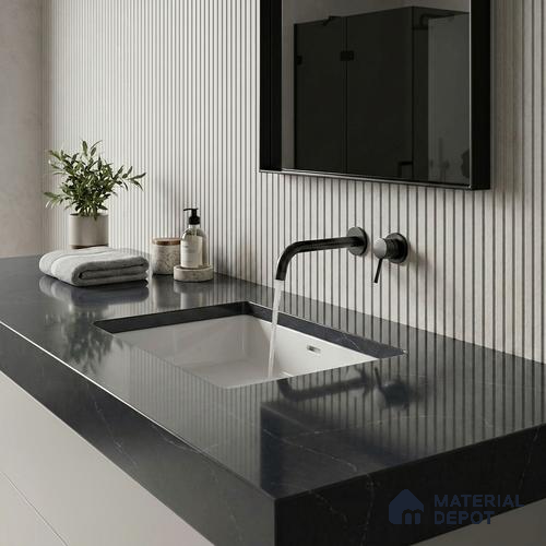 Belina Quartz QR 00044 Obsidian Veil Regalia Series 11.42 ft x 6.58 ft Quartz - 20 mm | 10 Years Warranty | Suitable for Kitchen, Restaurant, Counter Tops, Dining, Reception, office