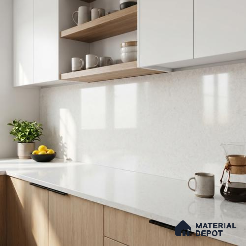 Belina Quartz QR 00048 Ivory Whisper Regalia Series 11.42 ft x 6.58 ft Quartz - 20 mm | 10 Years Warranty | Suitable for Kitchen, Restaurant, Counter Tops, Dining, Reception, office