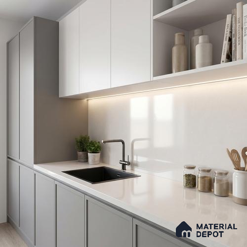 Belina Quartz QR 00052 Ivory Whisper Regalia Series 11.42 ft x 6.58 ft Quartz - 20 mm | 10 Years Warranty | Suitable for Kitchen, Restaurant, Counter Tops, Dining, Reception, office