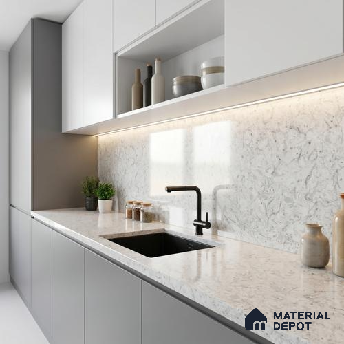 Belina Quartz QR 00071 B Frosted Cascade Viola Series 10.75 ft x 2.71 ft Quartz - 20 mm | 7 Years Warranty | Suitable for Kitchen, Restaurant, Counter Tops, Dining, Reception, office